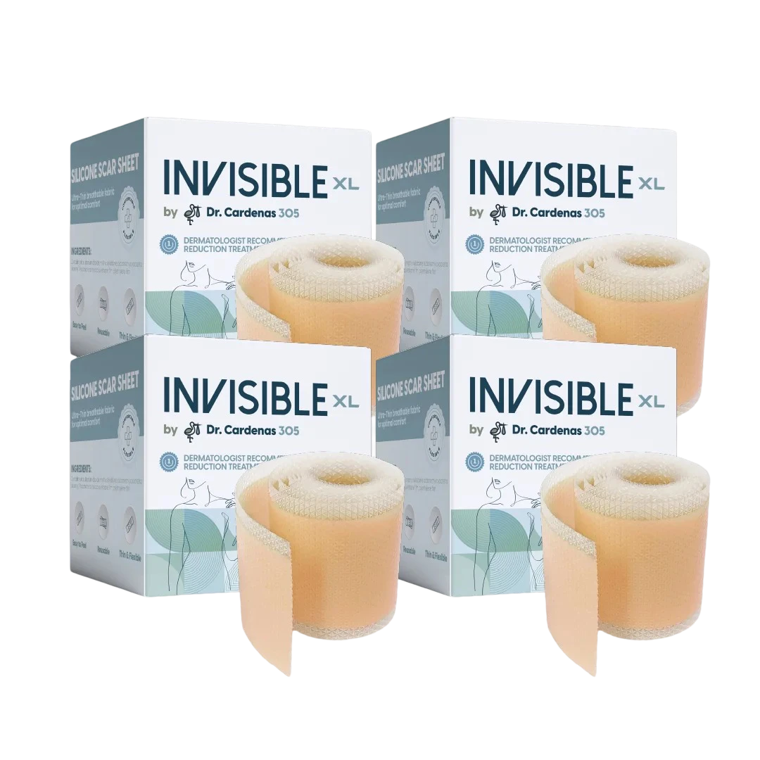 X4 Invisible silicone scar tape 4-pack by DR. CARDENAS 305 — long-term surgical scar treatment