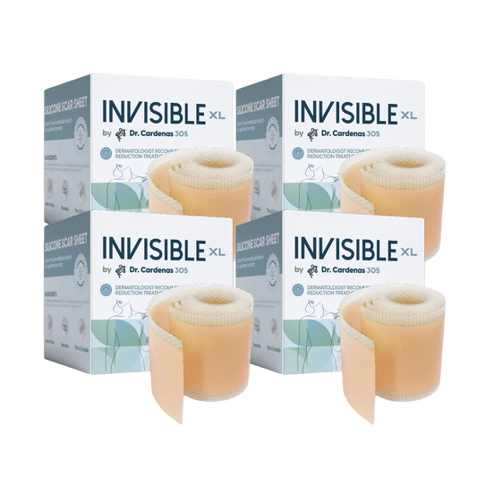 X4 Invisible silicone scar tape 4-pack by DR. CARDENAS 305 — long-term surgical scar treatment