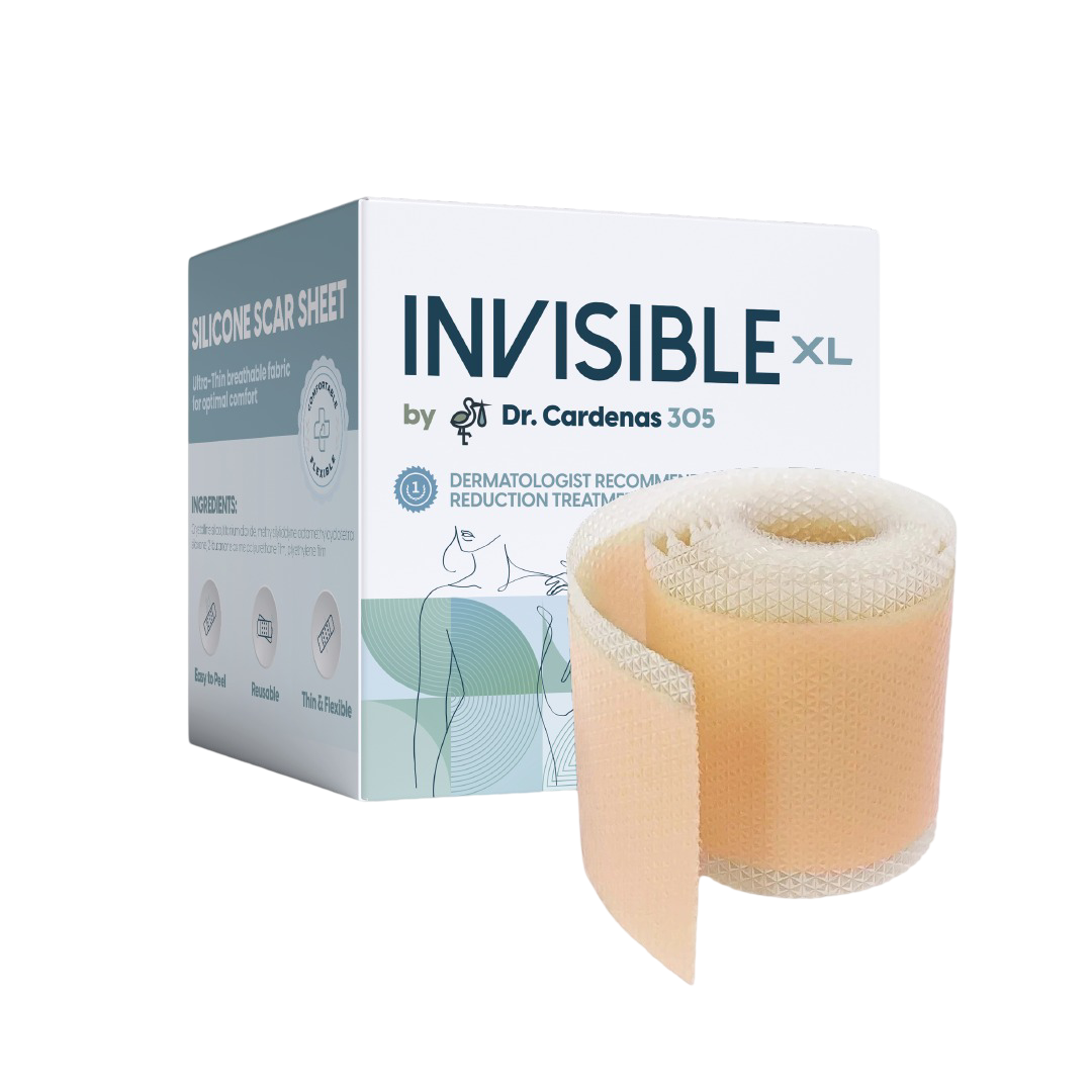 Invisible XL extra-large silicone scar tape by DR. CARDENAS 305 — wide coverage for tummy tuck and BBL scars